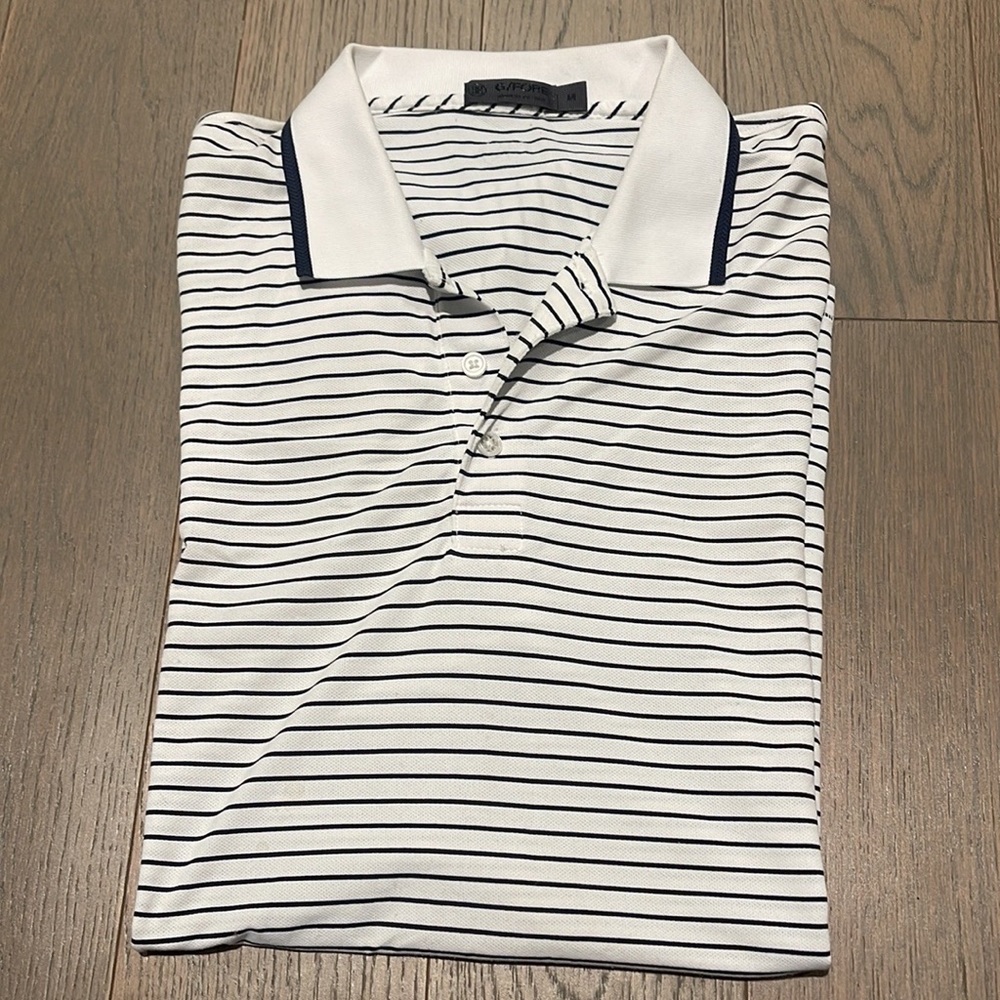 G/FORE White and Black Striped Polo Shirt